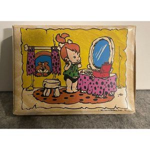 Vintage Flintstones Pleather Small Jewelry Box  6.5 x 5.75 inches 1983 Hannah  B